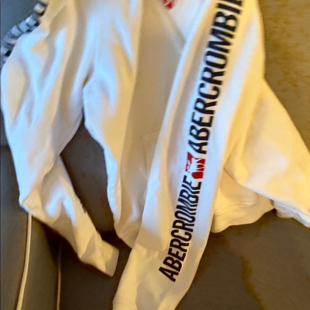 Abercrombie & Fitch White Hoodie with Red Logo and Blue Text - Picture 4 of 4